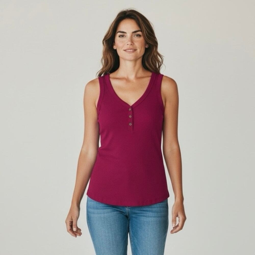 Sonoma fuschia ribbed button v neck casual tank top Size XS